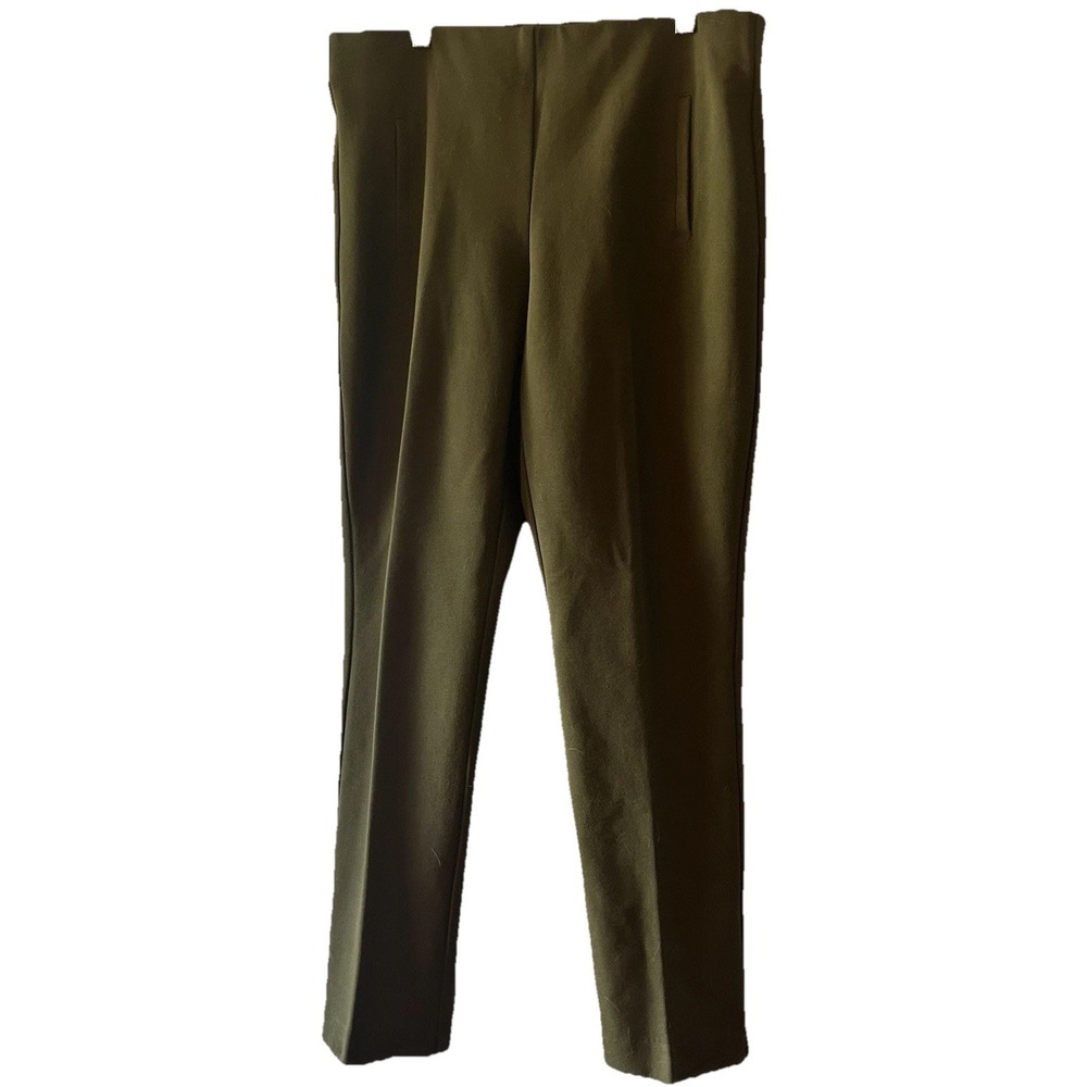 Chicos Olive Green Pull On Stretch Pants Slimming Size 1 Travel Business Casual